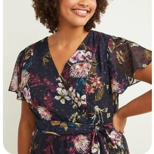 Lane Bryant FLORAL CHIFFON CLIP DOT SURPLICE MAXI DRESS Navy Size 24